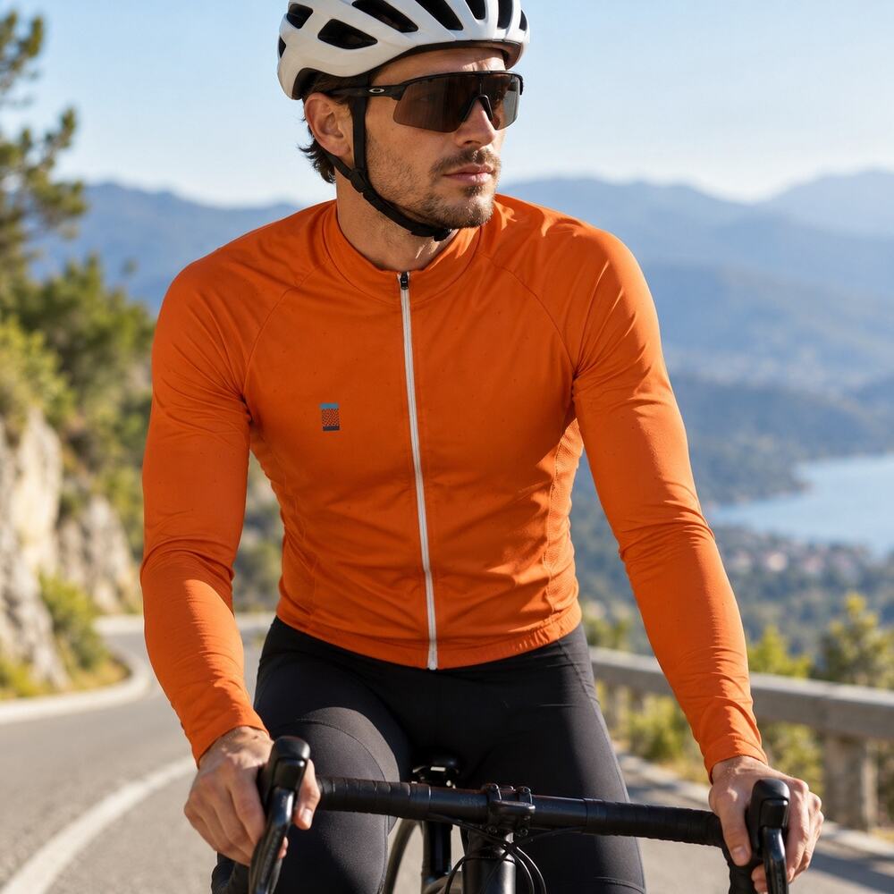 ORNOT Men’s Axiom Long Sleeve House Cycling Jersey Orange Size Small Active USA
